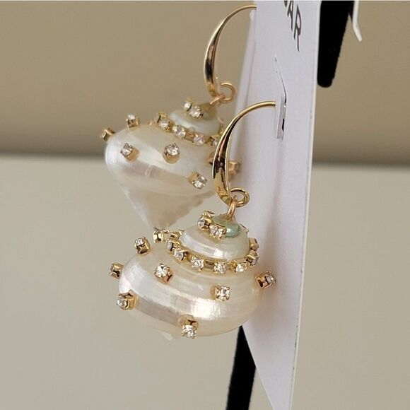 Baublebar Earrings Snail Shell Goldtone Crystal Earrings #538 - Picture 4 of 8